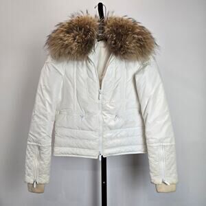 Gucci Down Puffer Coat Fur Color White Monogram Quilted 38 XS 2 Y2K Snow Bunny